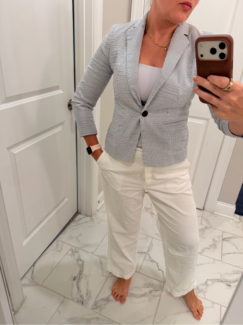 Ann Taylor Light Blue Striped Blazer